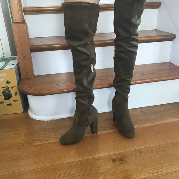 rouge Shoes - Over the Knee Army Green Suede Boots